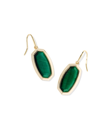 KENDRA SCOTT- Dani Gold Bezel Drop Earrings in Green Tigers Eye